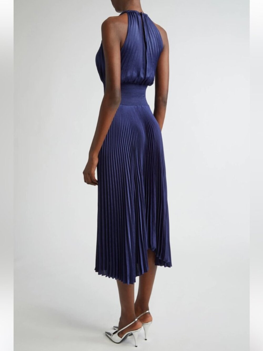 A.L.C. Renzo ll Satin Pleated High-Neck Midi Dress - Picture 2 of 7
